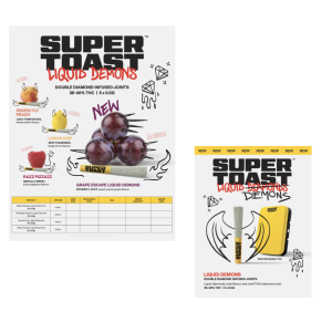 Super Toast - Liquid Demons - Category Info Sheet x NEW Grape Escape + Peach, Lemon, and Razz